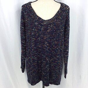 Retrology Sweater Womens Size XL Navy Blue Marled Cable Knit V-Neck